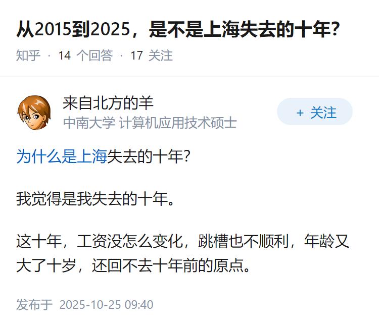 从2015到2025，是不是上海失去的十年？