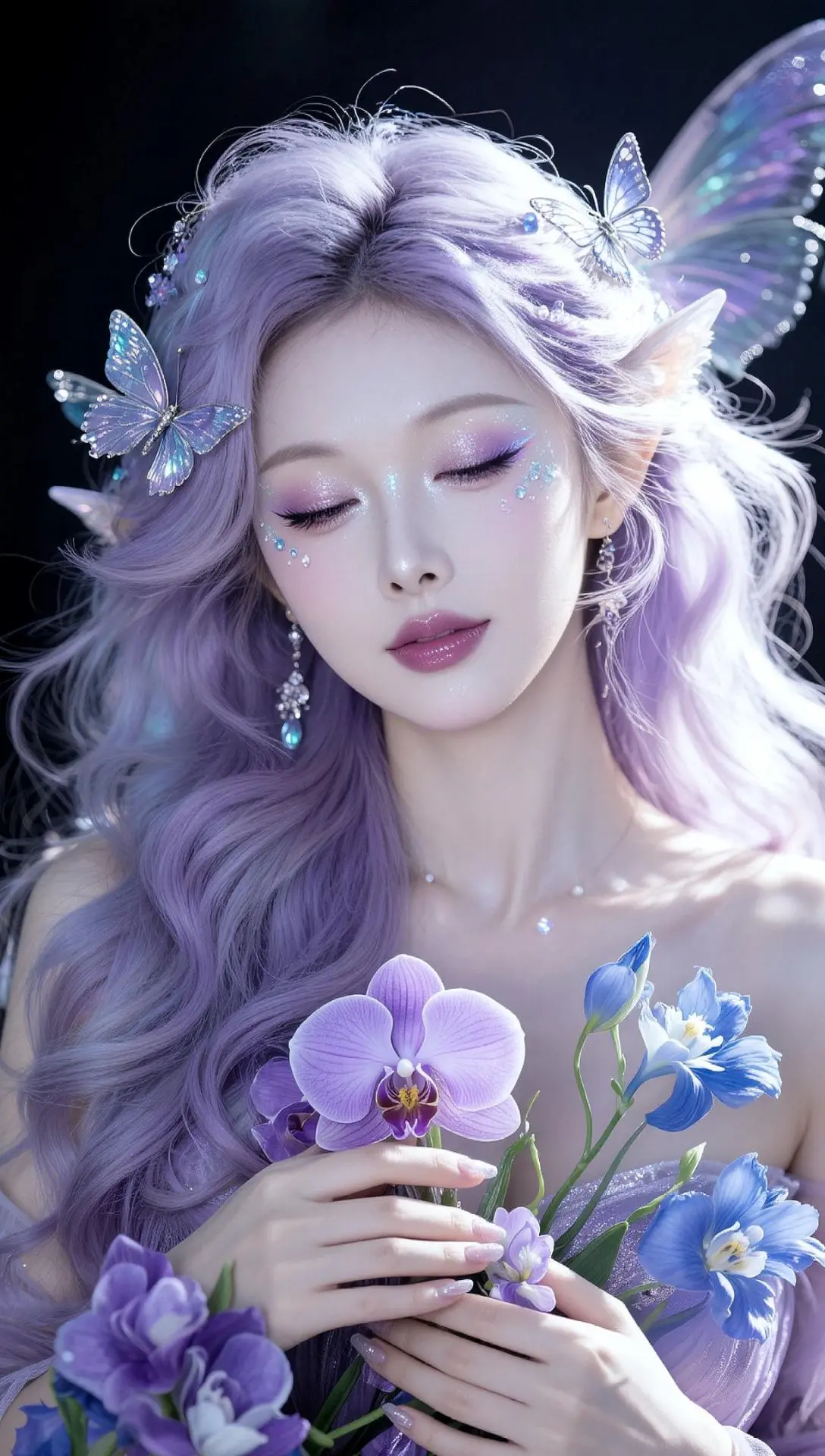 AI幻紫精灵写真 ai创作 ai紫蝶少女梦 ai无法取代的美 花仙写真