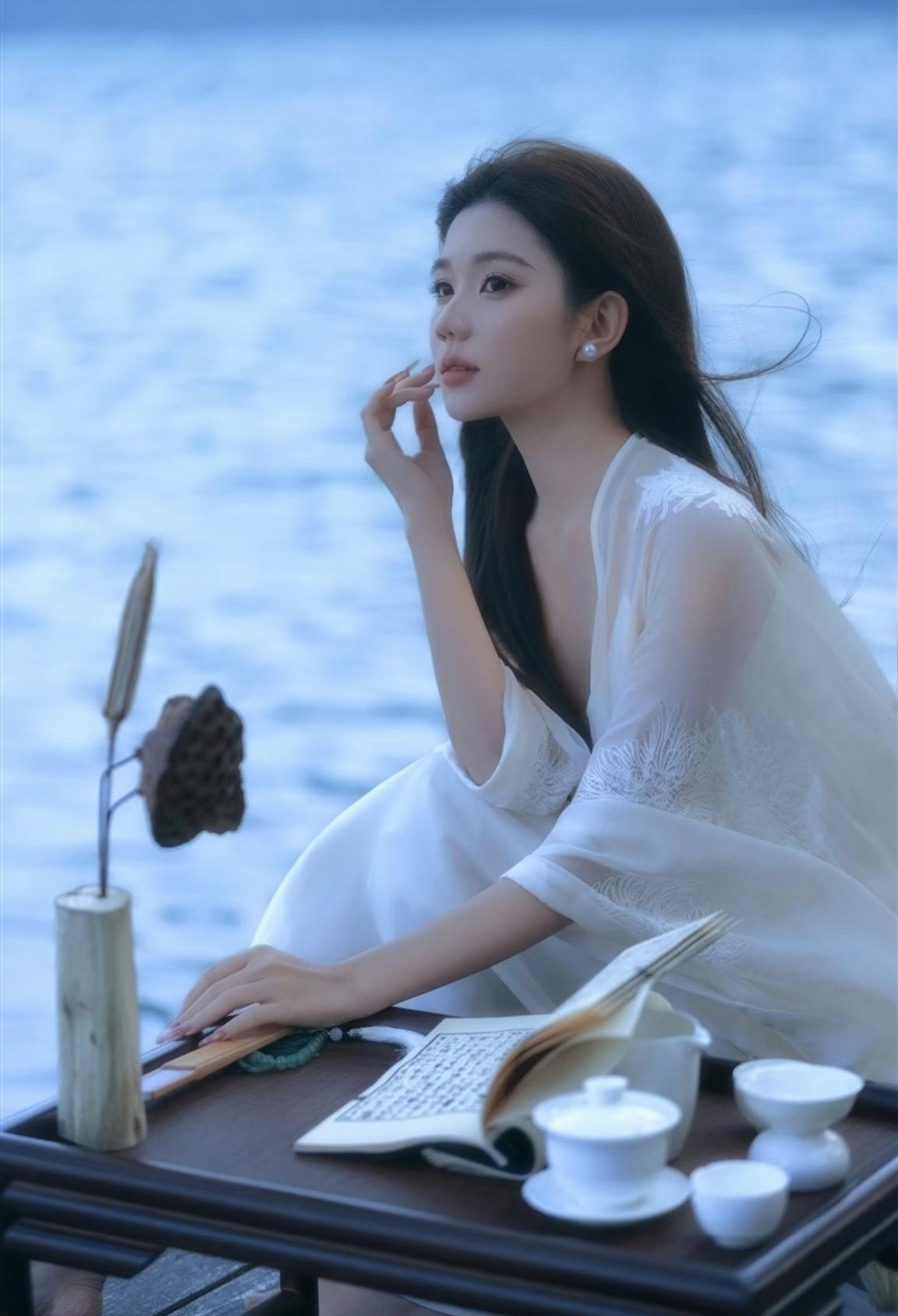 静坐湖畔，书香伴茶韵🌸🌸🌸
清茶伴静 唯美中国风美女 一眼沦陷的神级美图 