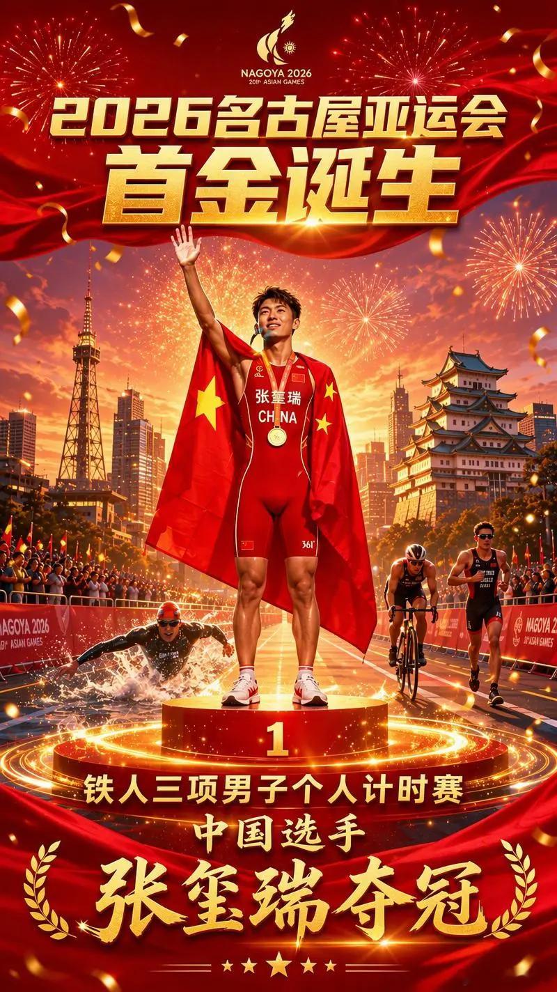 中国代表团亚运首金2026名古屋亚运会预测中国选手张玺瑞在铁人三项男子个人计时赛