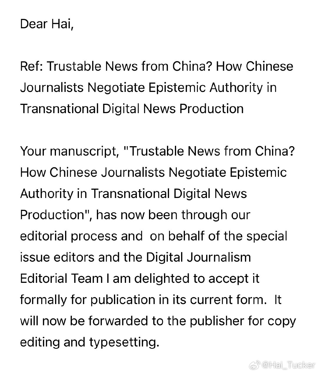讲故事时间。 今天早晨，我的第一篇英文文章，同时也是第一个田野，同时也是入学博士