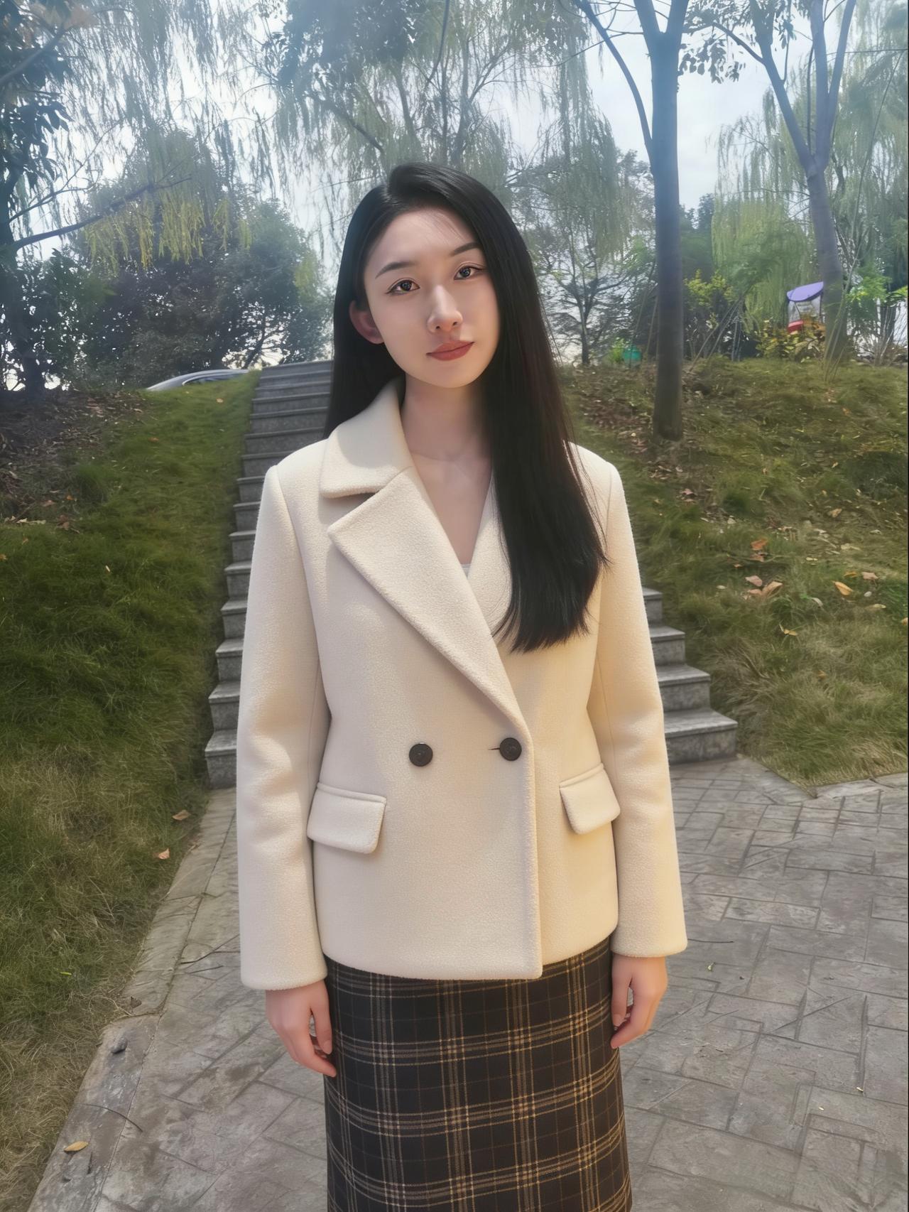 郊原晴色入双眸，荒野风来拂素裘。
一抹裙影凝远岫，几行寒雀过平畴。
眉弯浅带秋山