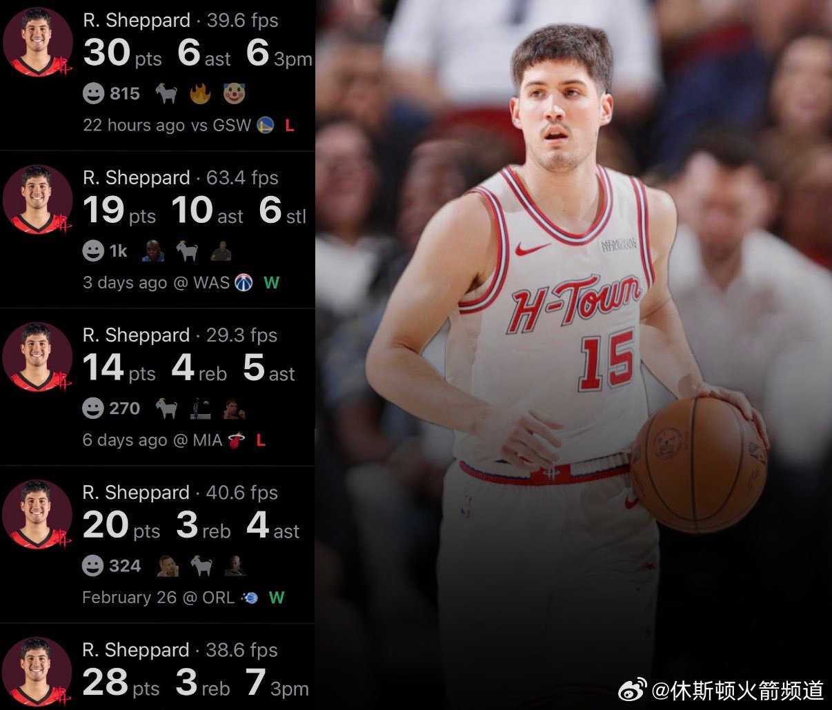 谢泼德全明星后场均18.6分3.6板4.6助1.5抢断，真实命中率65.4%，三
