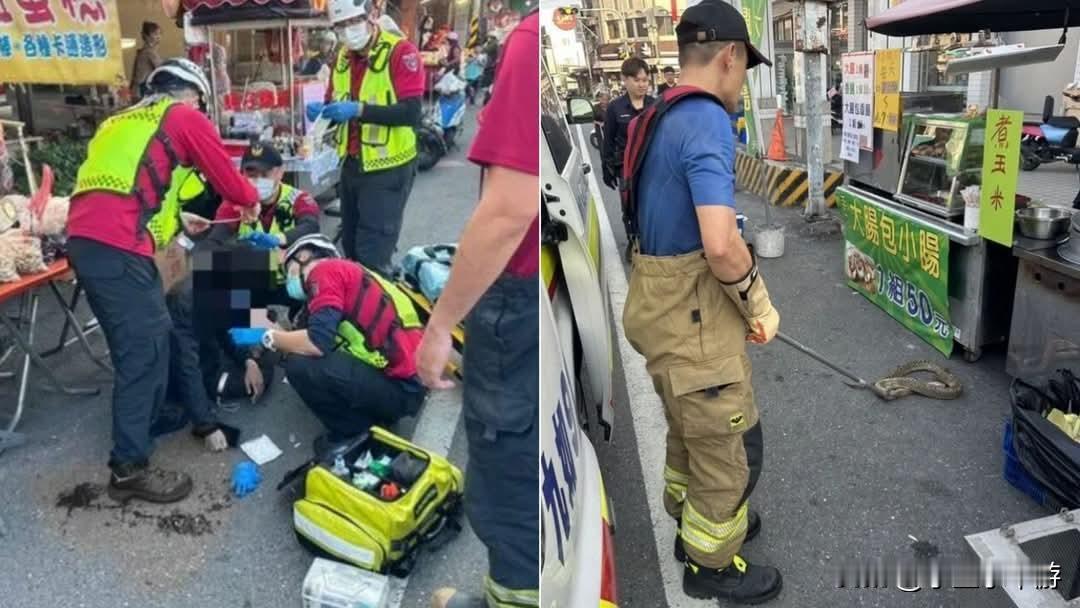 中国台湾屏东一名男子带宠物蟒蛇外出遛，不料蛇却突然暴走，还往主人的脖子缠绕，越勒