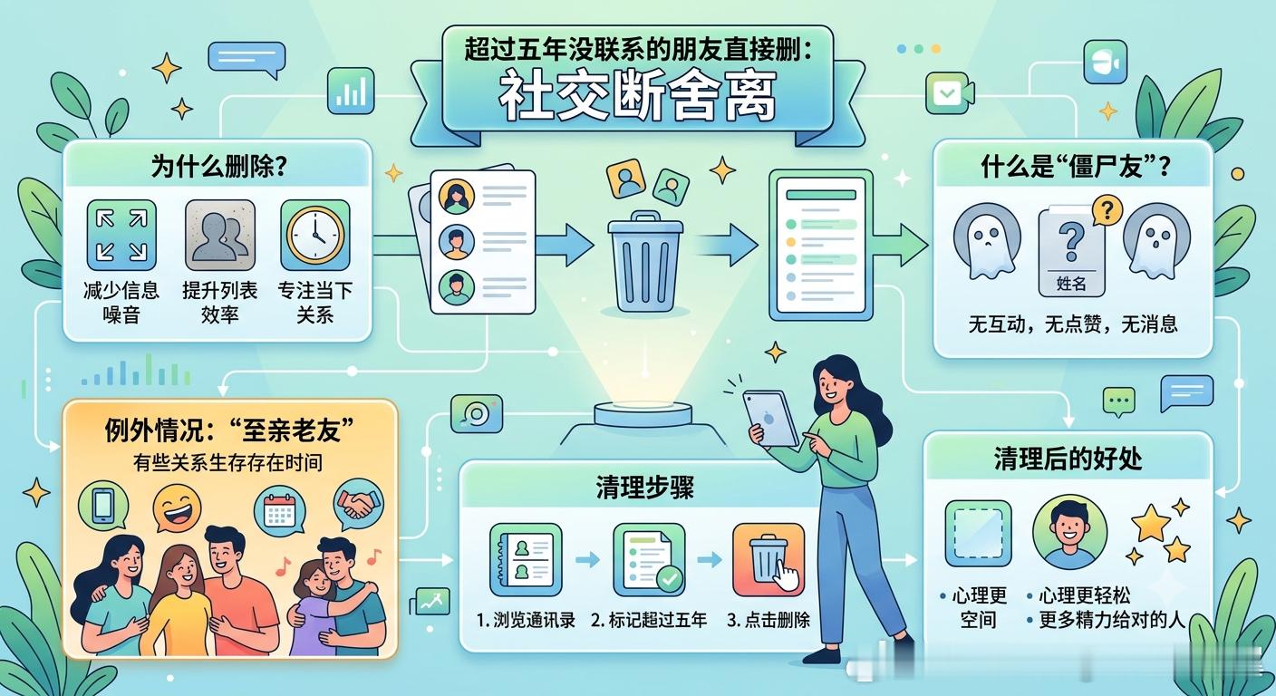 超过五年没联系的朋友直接删 人生的列车上，每个人都只能陪你走一段路。长达五年的时