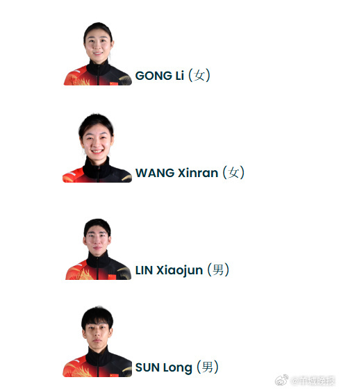【#中国队短道速滑混接名单#】米兰冬奥会短道速滑男女混合团体接力，中国队名单公布