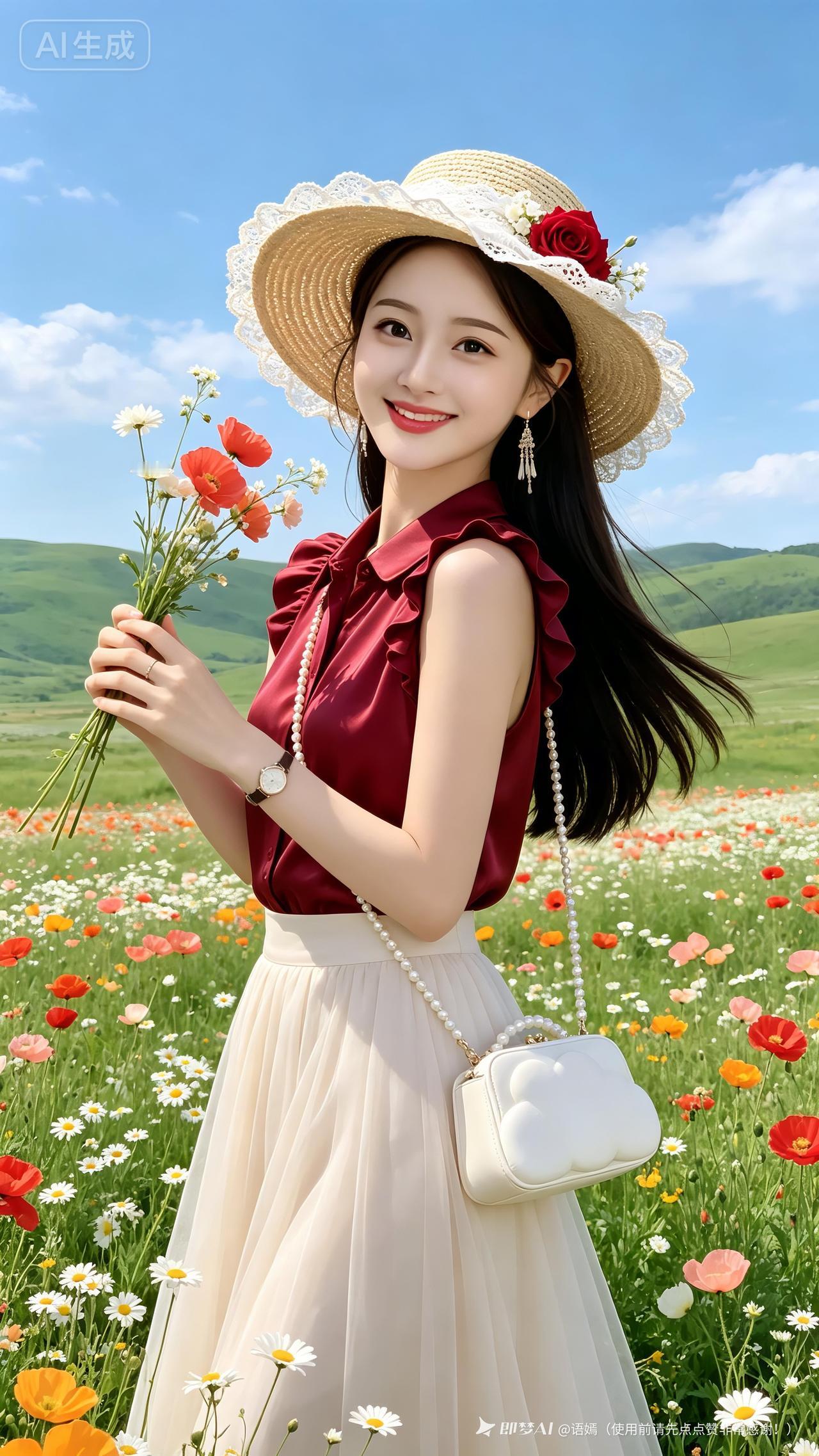这姑娘在花田里好开心！