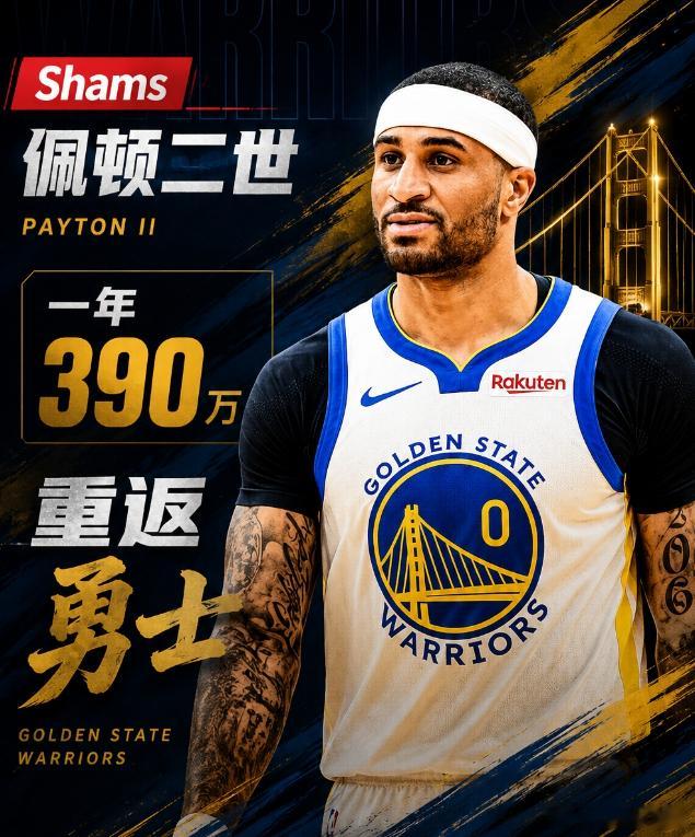 上季场均7.5分3.6板！Shams：佩顿二世一年390万合同重返勇士据名记Sh