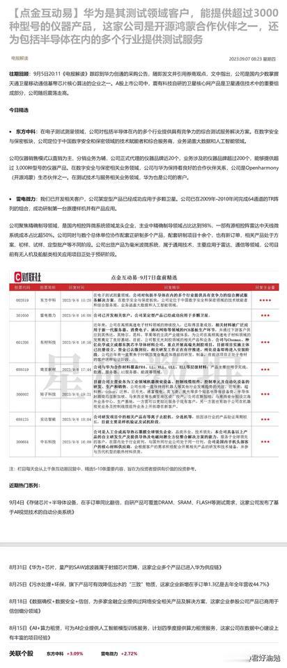 华为是其测试领域客户，能提供超过3000种型号的仪器产品，这家公司是开源鸿蒙合作