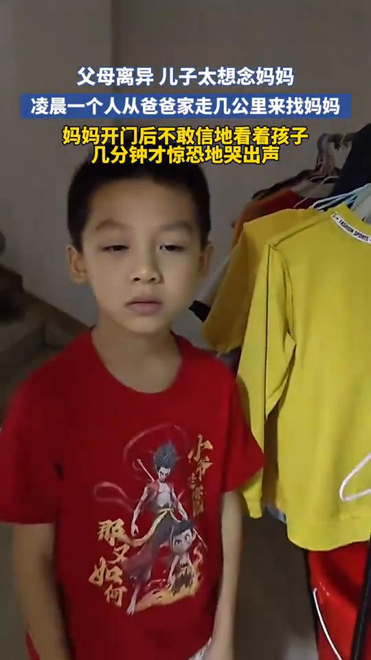 父母离异，儿子太想念妈妈，凌晨一个人从爸爸家走几公里来找妈妈，妈妈开门后不敢信地