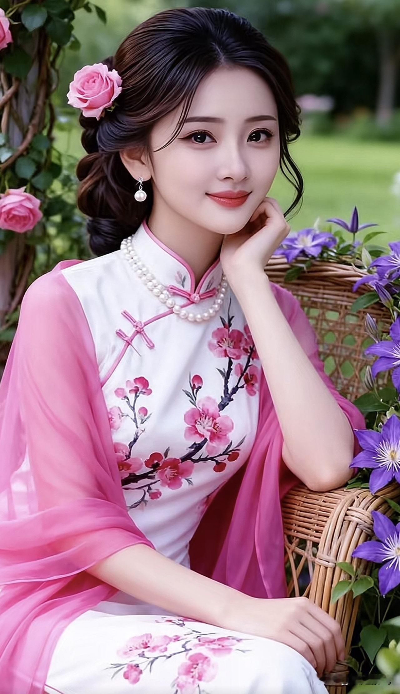 优雅旗袍，花间美人，韵味十足旗袍秀美丽 旗袍烟雨景 旗袍烟雨景 旗袍秋日大片 旗