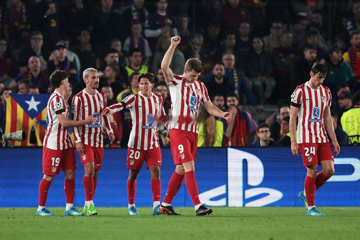 欧冠1/4决赛首回合，马竞客场2-0轻取巴萨。据统计，马竞是本赛季欧冠进球第三多