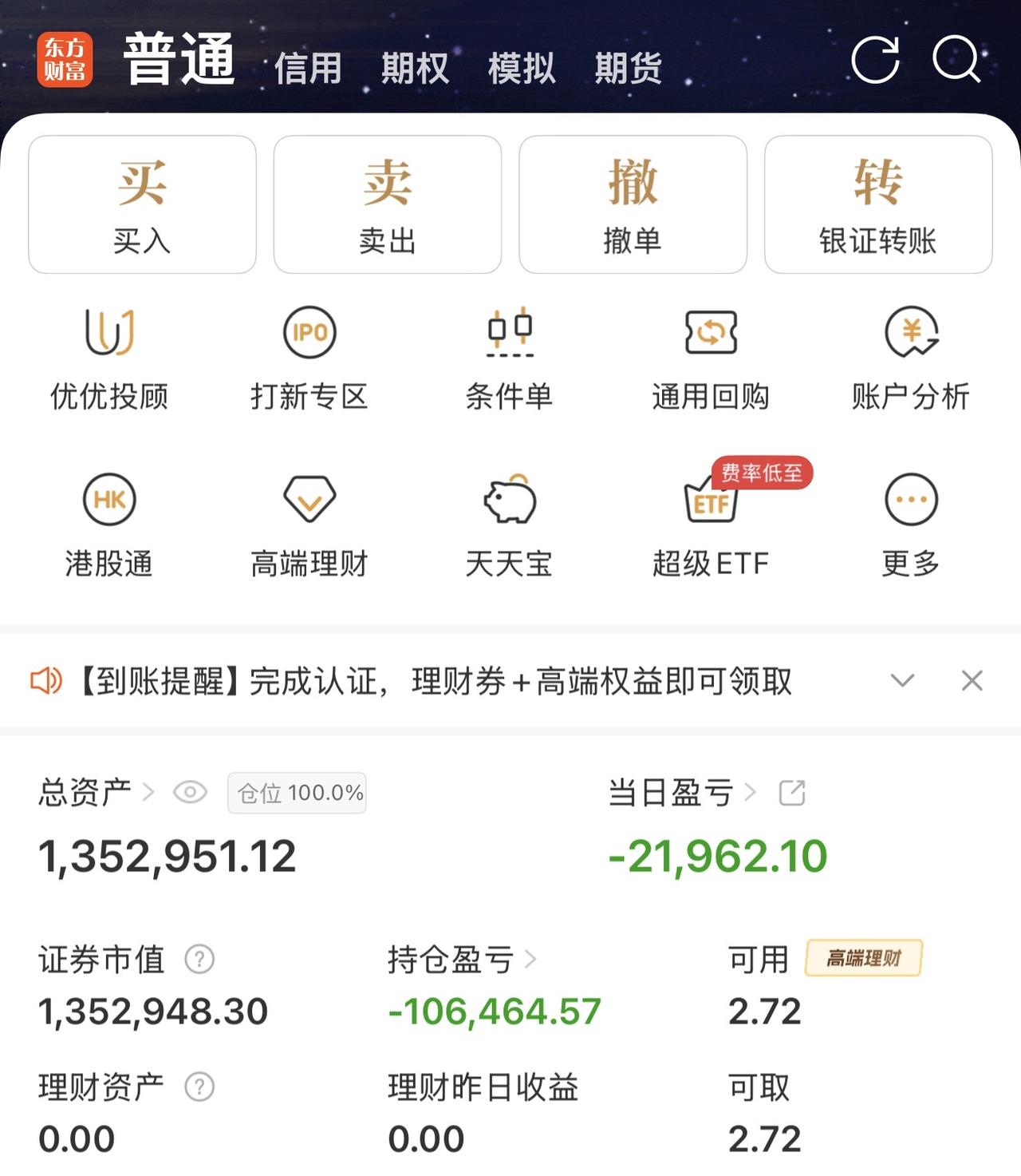 今天从开盘到收盘里外里亏了八万，无语了。

昨夜美股暴涨，估计今天A股应该不错，