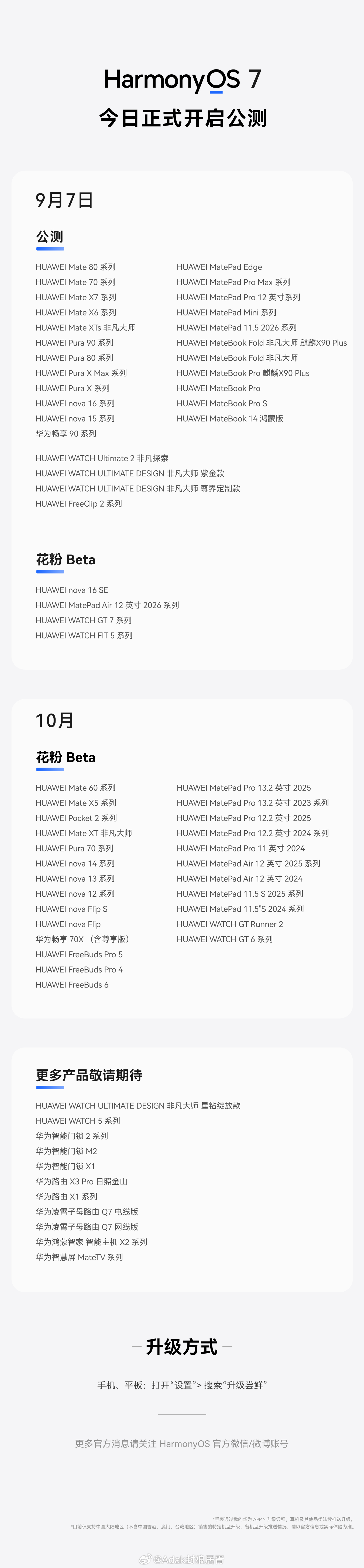 HarmonyOS 7各机型升级计划[举手] ​​​