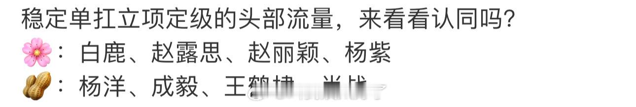 内娱稳定单扛立项定级的头部流量盘点🈶，大家认同吗？ 