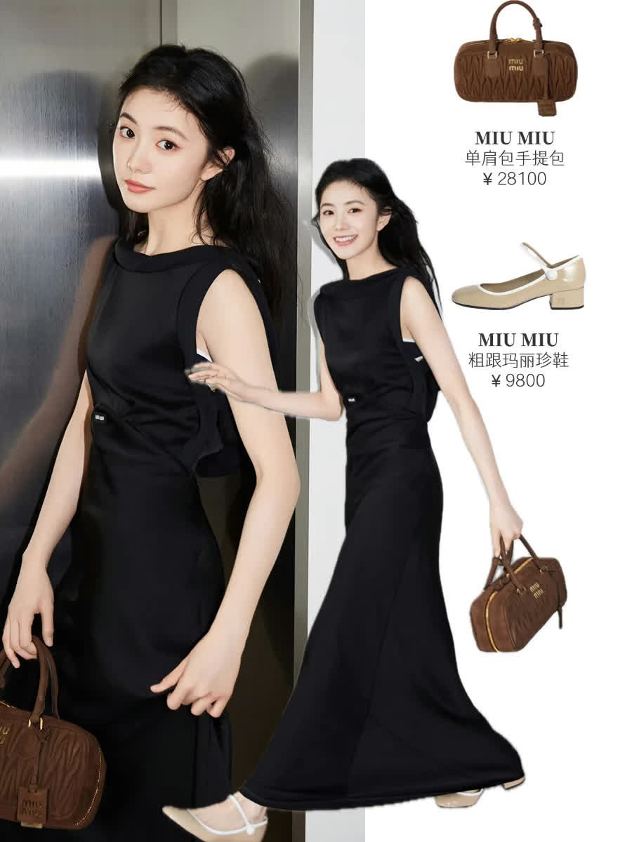 时尚穿搭 |刘浩存今日美商，松弛又好看～  刘浩存是真美女，一身黑色连衣裙搭配披