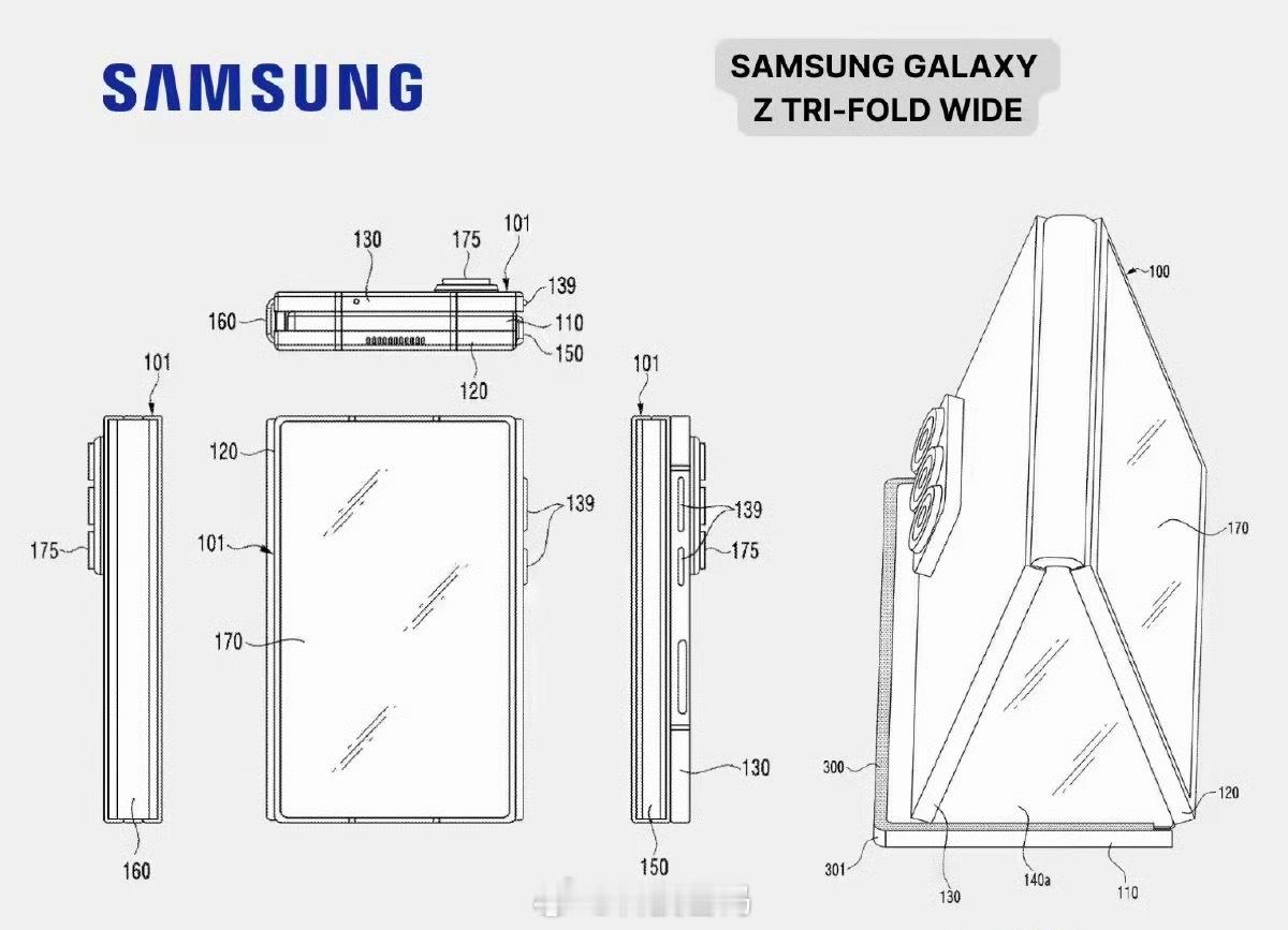 三星阔屏三折叠手机曝光三星 Galaxy Z Tri-FoldWide。三折阔折