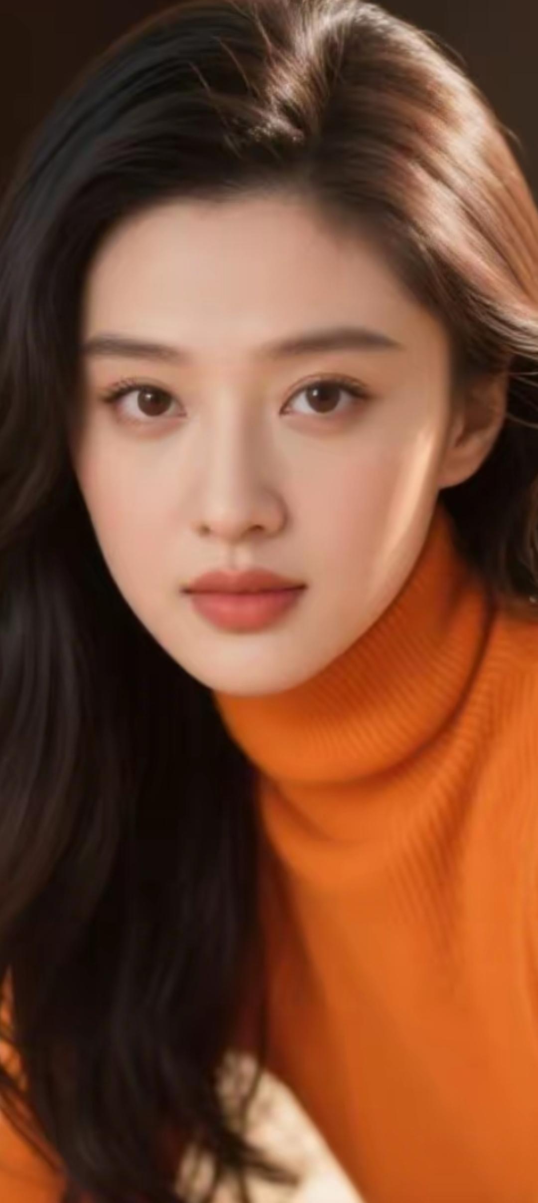 温柔甜美的少女，橙衣搭配，温暖迷人！🌟✨