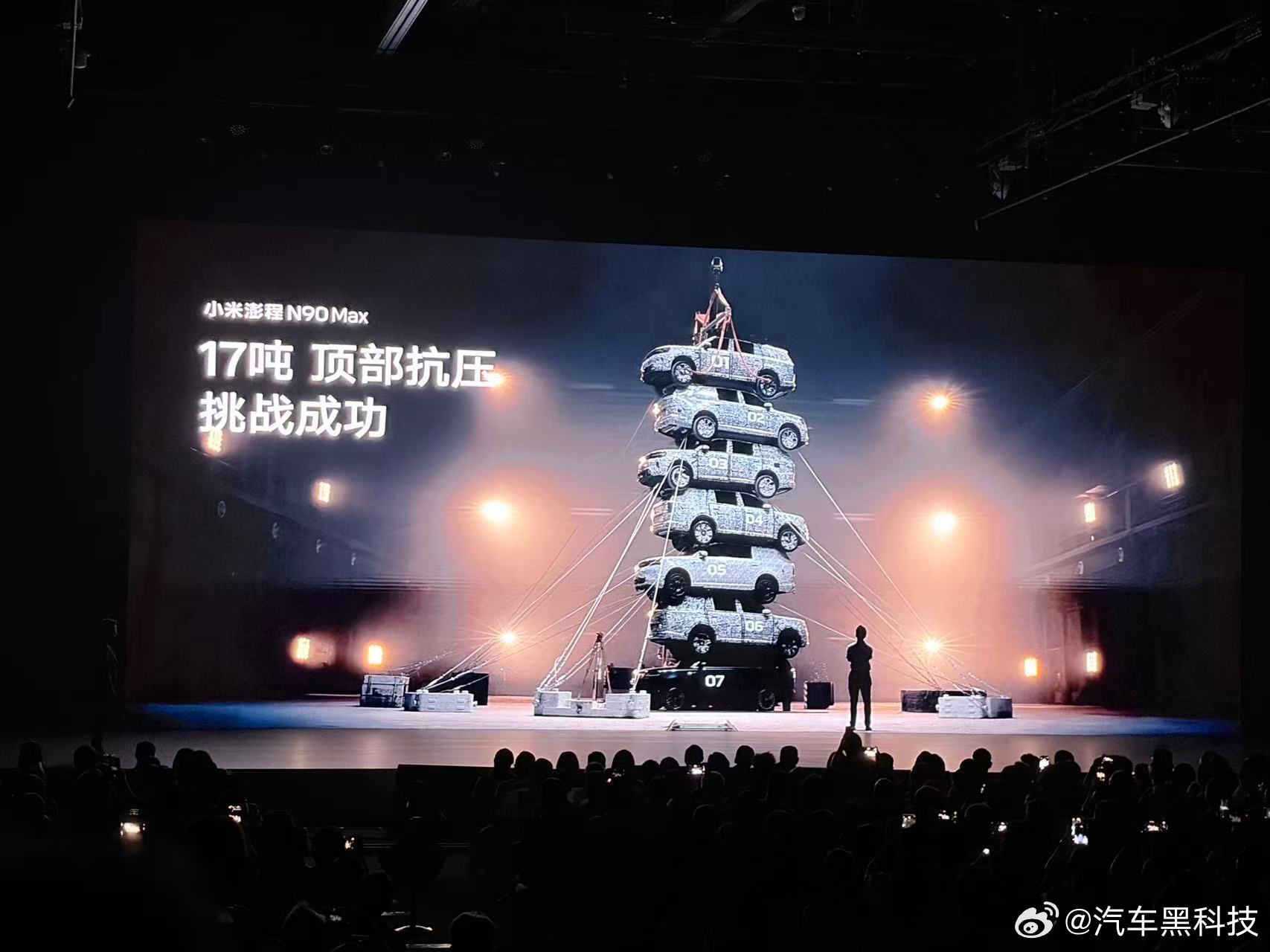 小米澎程N90抗住17吨顶压试验 小米澎程 N90 上演硬核车顶承压测试，车顶堆