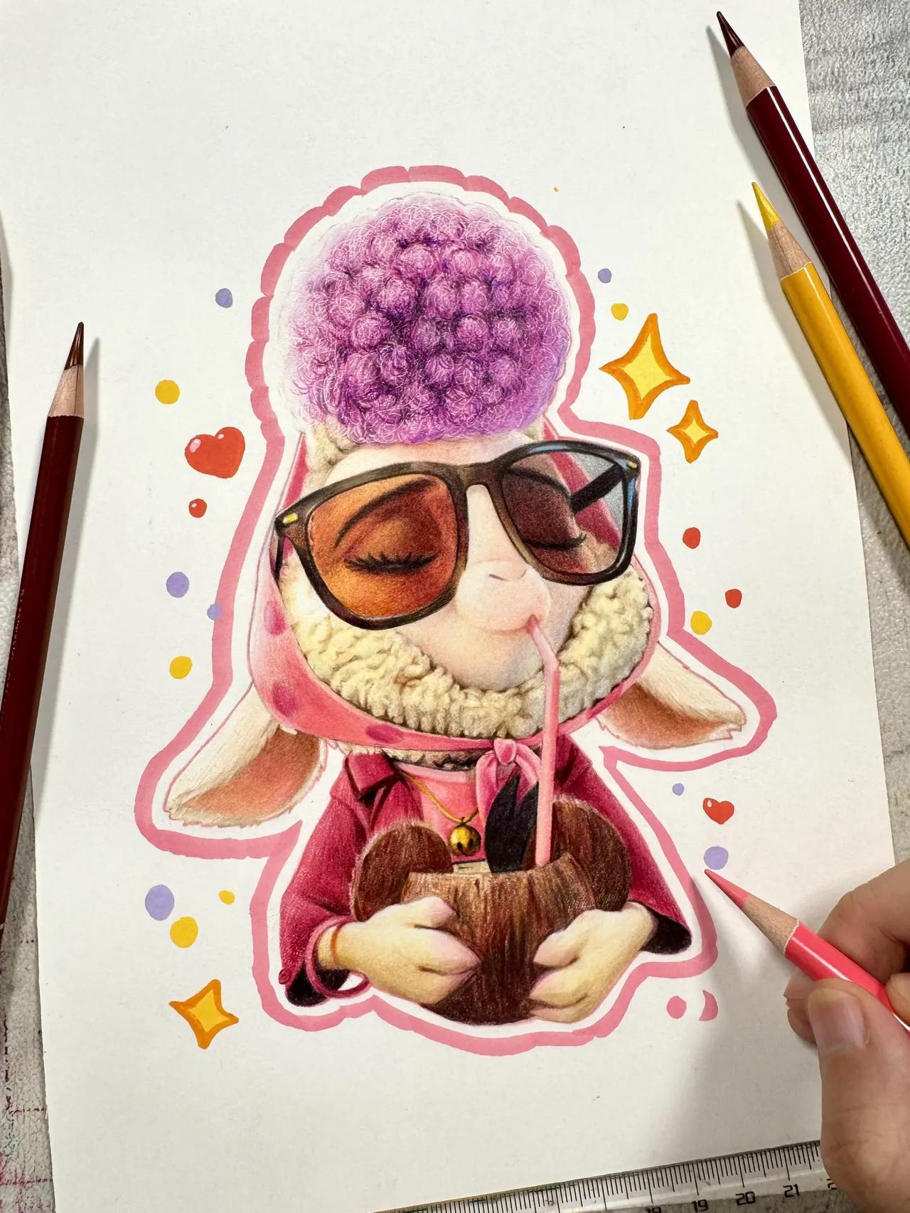 这么可爱的羊副市长，好反差的反派啊。羊副市长 疯狂动物城2 彩铅 绘画教程