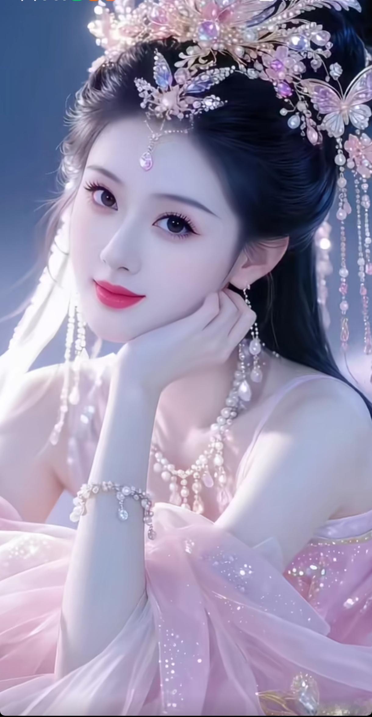 梦幻仙境中的少女，粉嫩妆容与华丽饰品相得益彰，宛如童话中的公主。分享一张最近随手