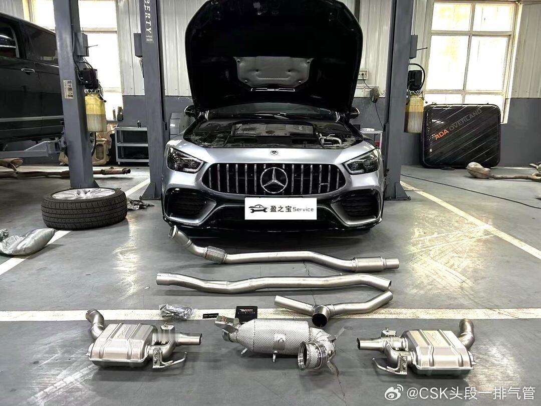 AMG排气改装！奔驰GT50升级CSK隔热三元头段200目·不亮灯 + Repo