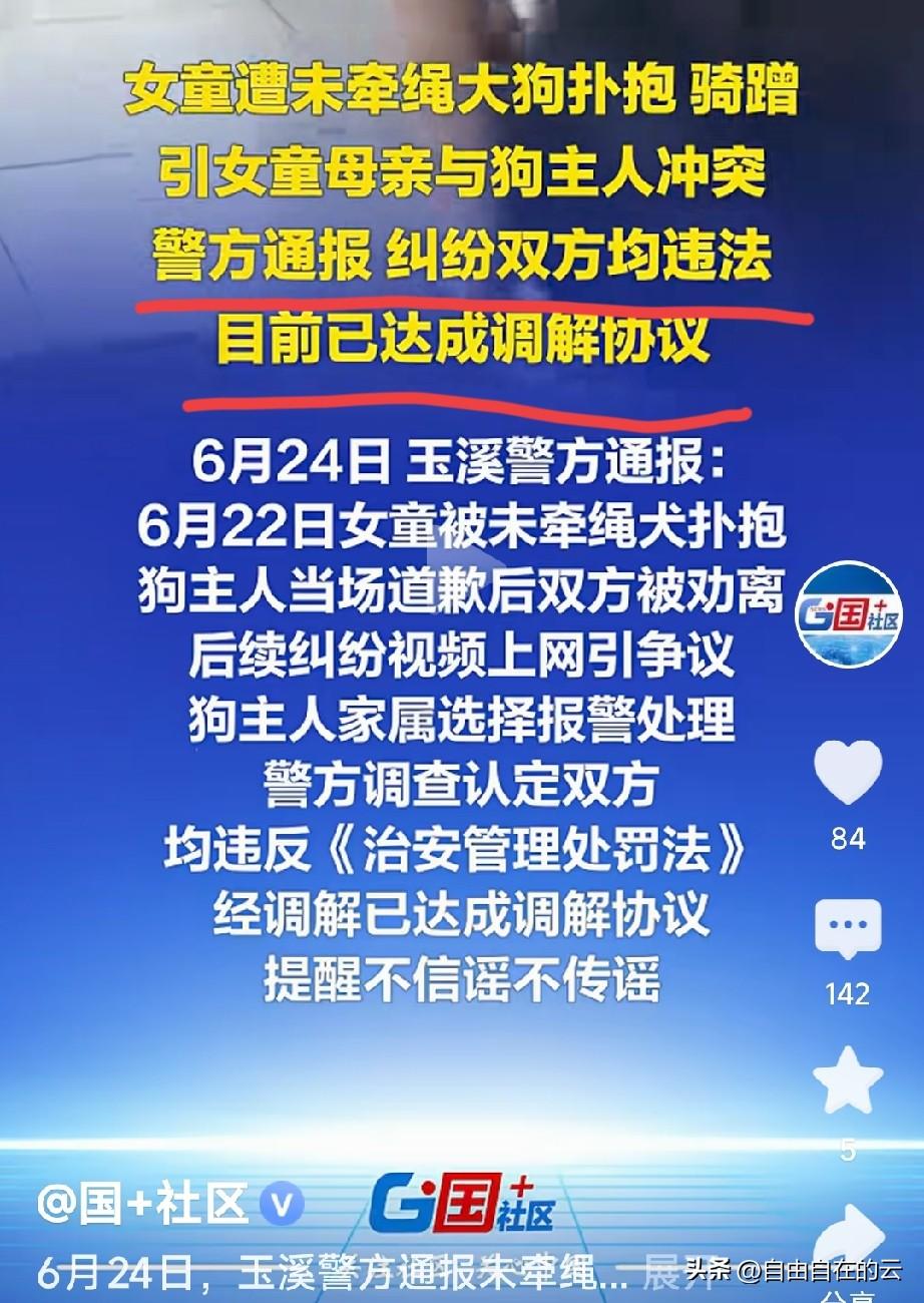 玉溪大狗扑爬小女孩事件，官方通报，双方已经和解了。
有网友觉得很奇怪，当初狗主人