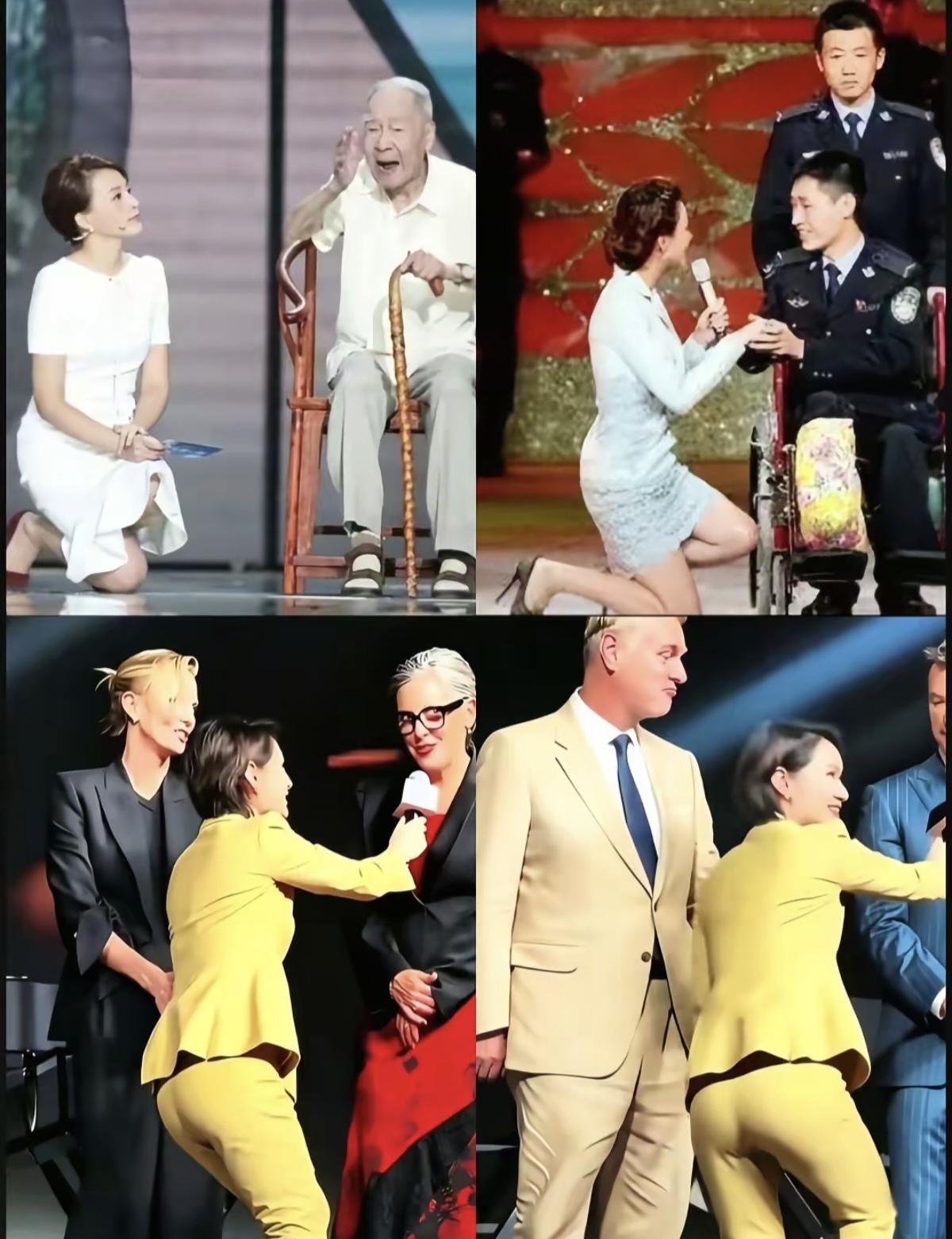 同样是弯腰，差距怎么能这么大！
 
这场首映礼主持人半蹲弯腰采访外国导演的视频火