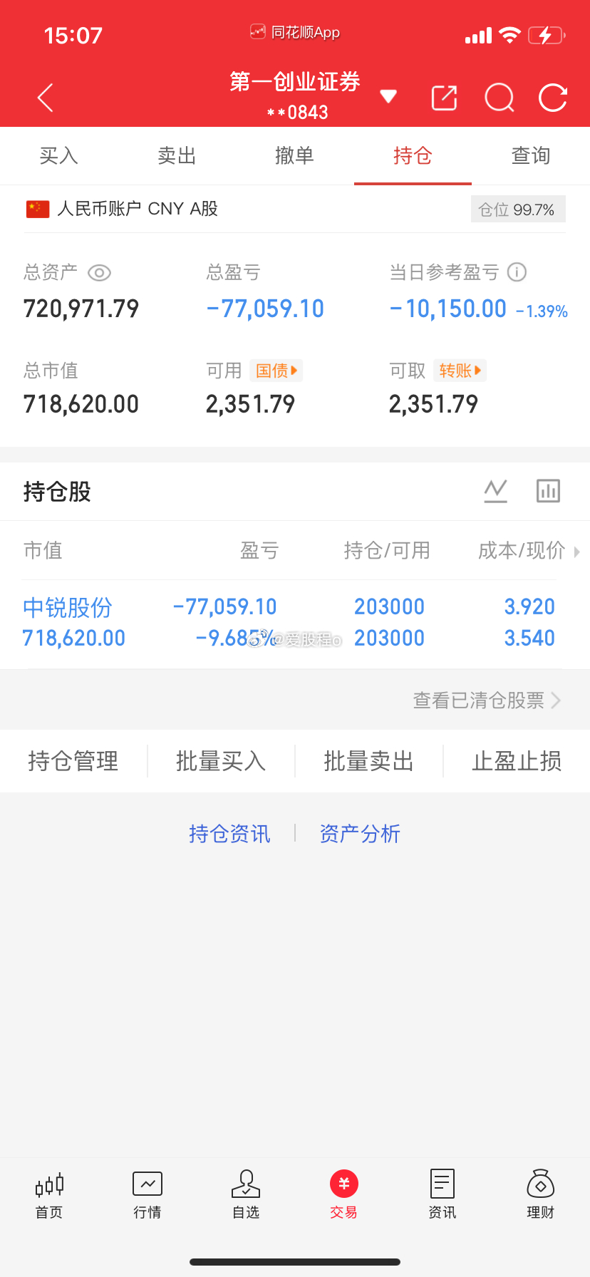 爱股程全职炒股日记40w本金挑战一年翻5倍，第（ 108  ）天！总资产：72w