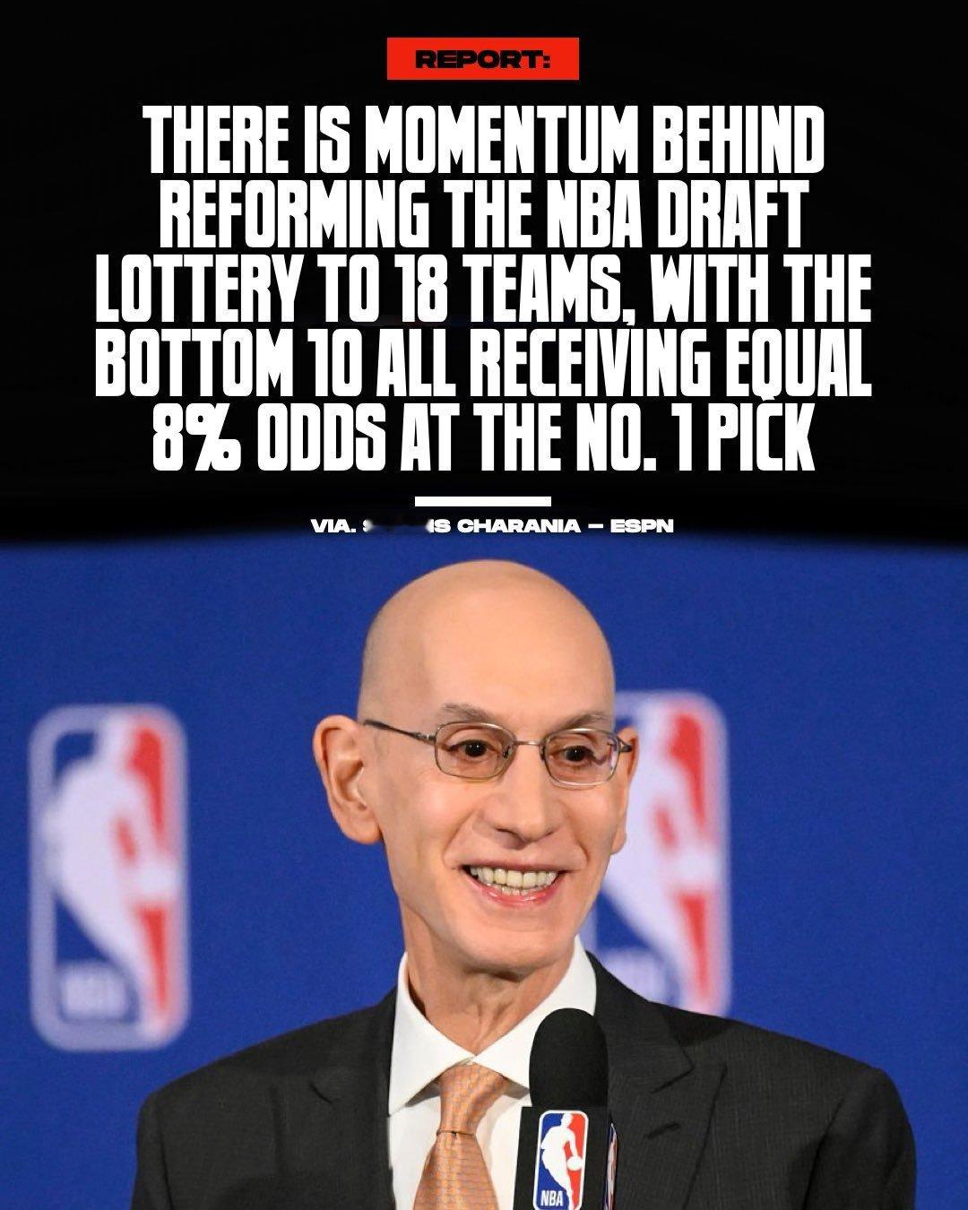 shams：NBA董事会将于5月28日召开会议，投票决定新的反摆烂选秀抽签改革方