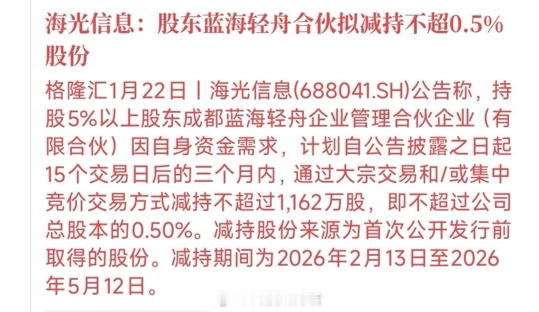 6700亿AI龙头突遭减持，明日板块或迎震荡？海光信息深夜一纸公告，给火热的人工