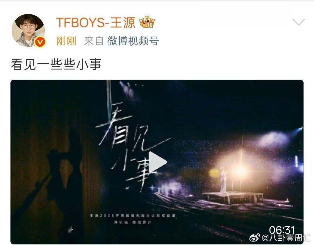 王源说看见一些些小事王源演唱会彩蛋细节王源出道13周年发了演唱会彩蛋细节，看见一