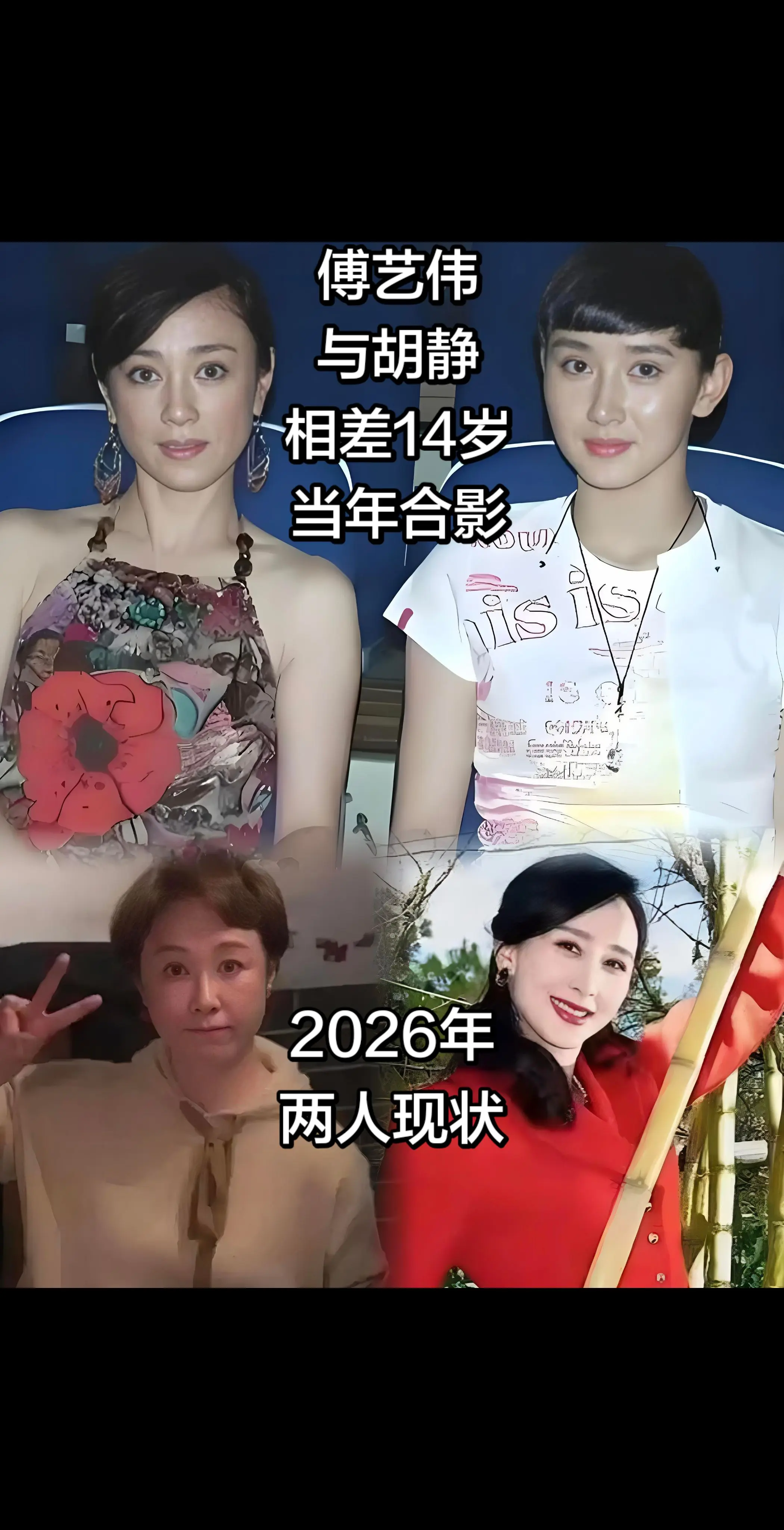 相差14岁，一个明艳倾城，一个温婉大气。同样是绝色美人，傅艺伟和胡静...