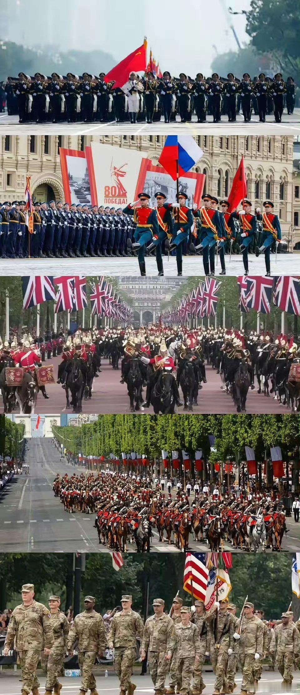 五常阅兵对比图！九三盛大阅兵 ​​​