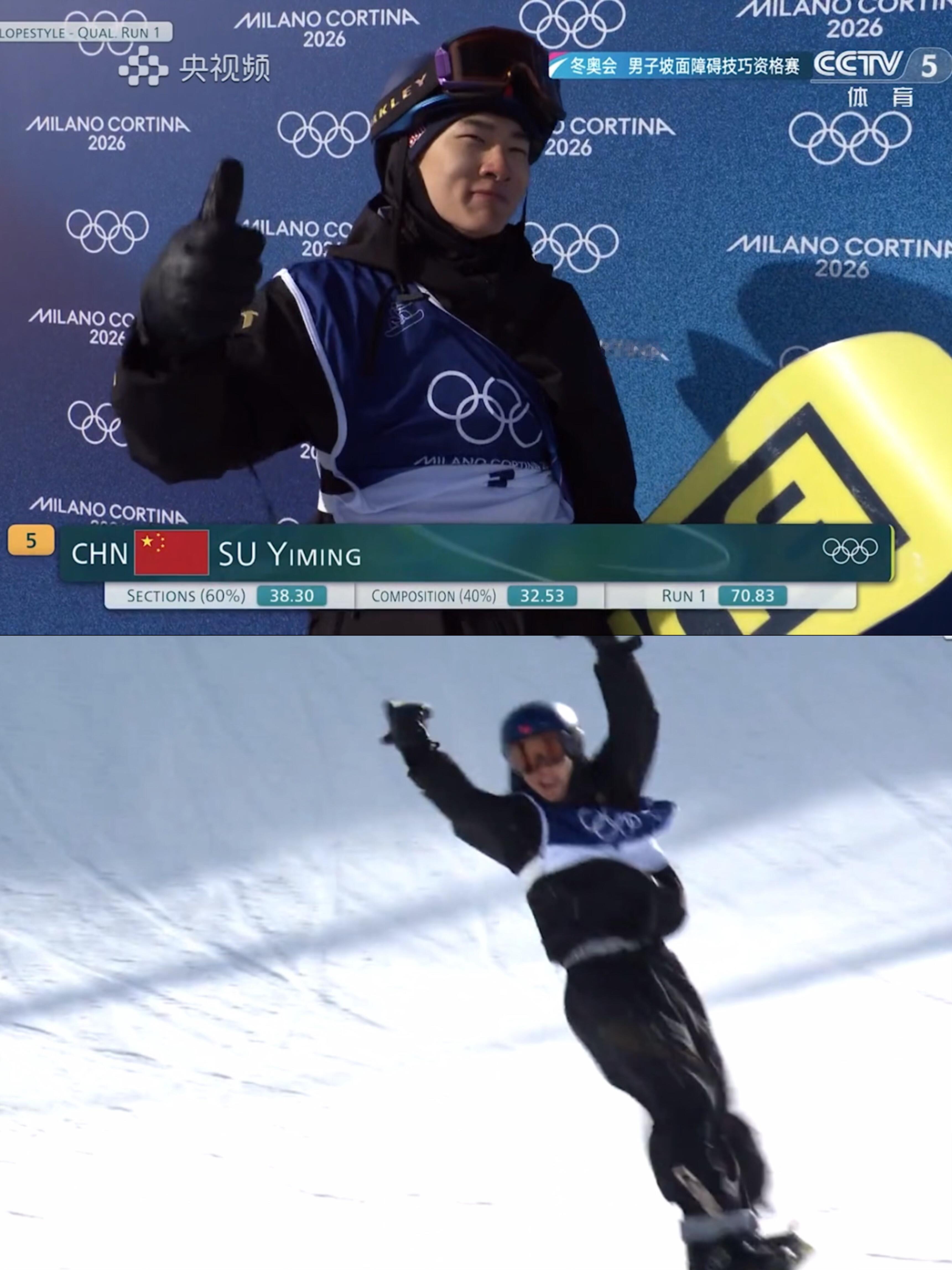 苏翊鸣坡面障碍预赛70.83分，跳了两个1620，太燃了！苏翊鸣第一滑稳健开局V