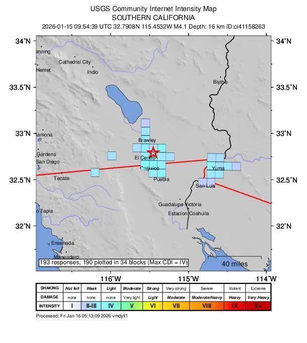 《南加州和俄勒冈州昨天发生两起中强地震》
据美国地质调查局USGS报告，昨天1月