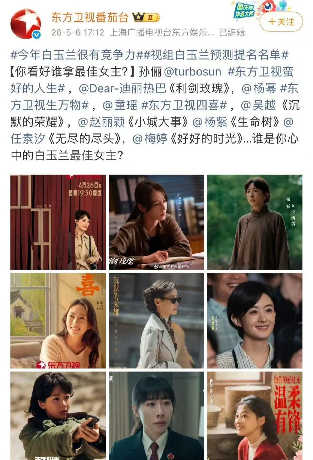 白玉兰视后视帝名单9选5 白玉兰，这里边还有个为了引起流量塞进去的吧 