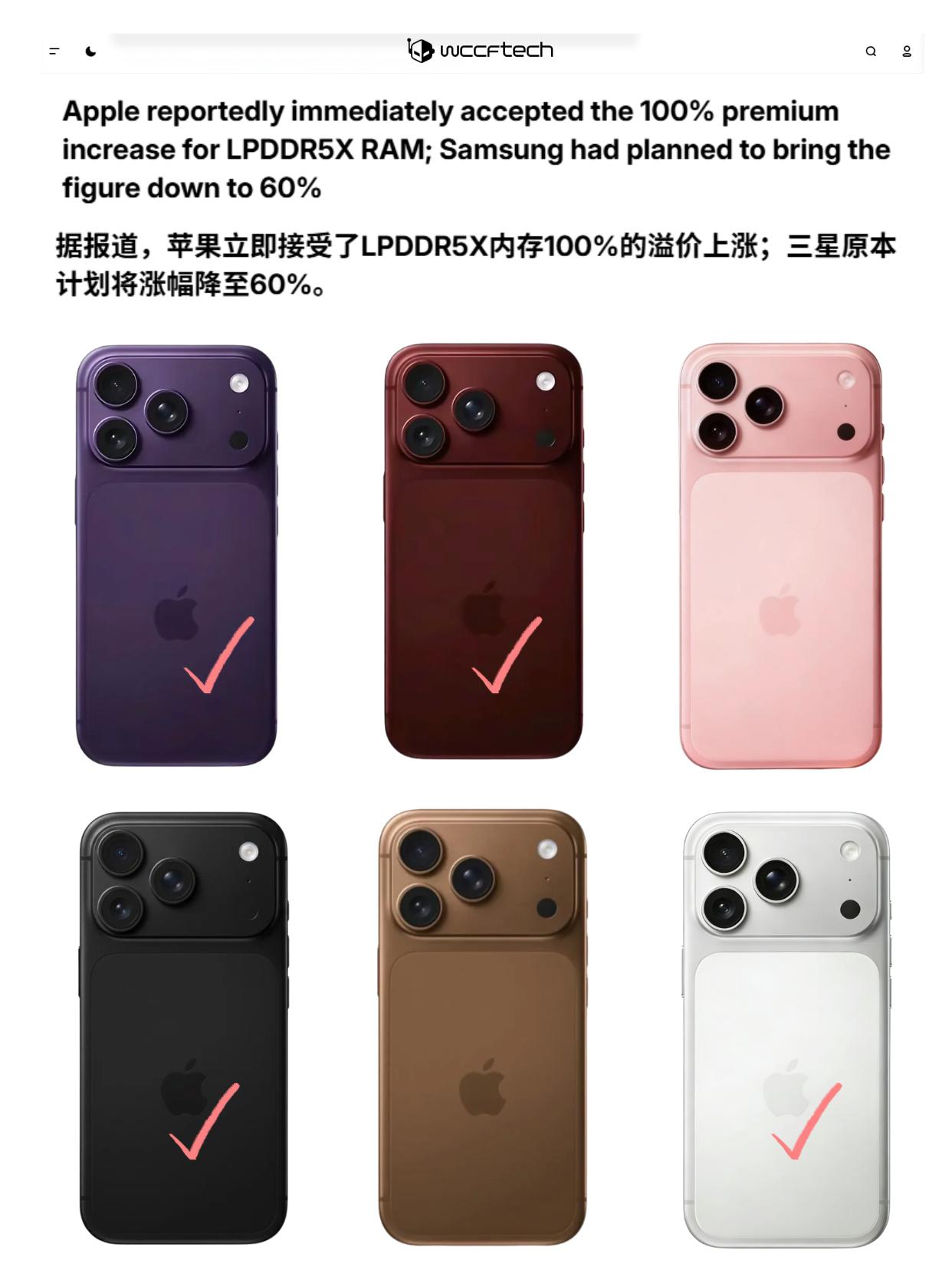 iPhone18系列会涨价吗？内存溢价100%！！
笑鼠，据外媒 Wccftec