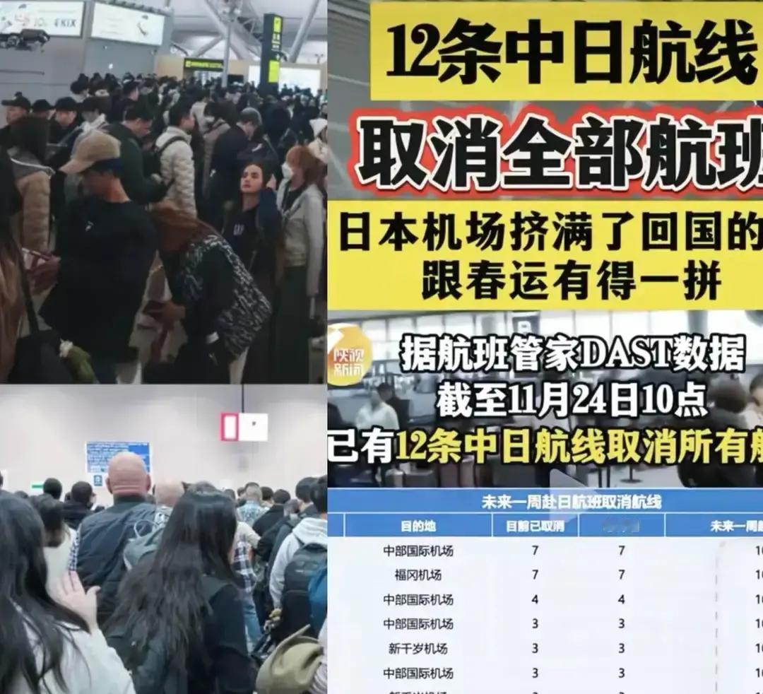 困在日本机场的人有后悔的吗？大是大非面前别任性。12条中日航线全取消，计划好的航