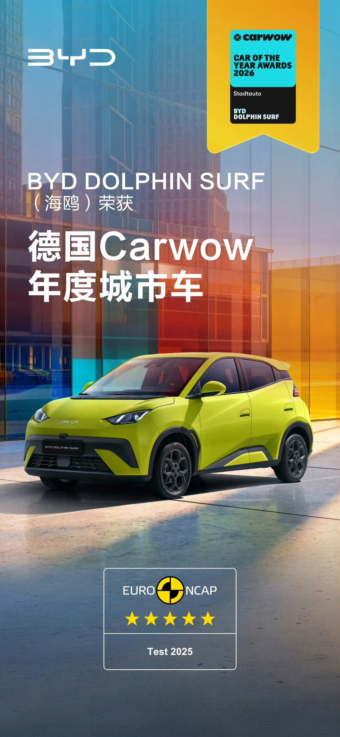 BYD DOLPHIN SURF（海鸥）再获权威汽车媒体Carwow年度奖项“年