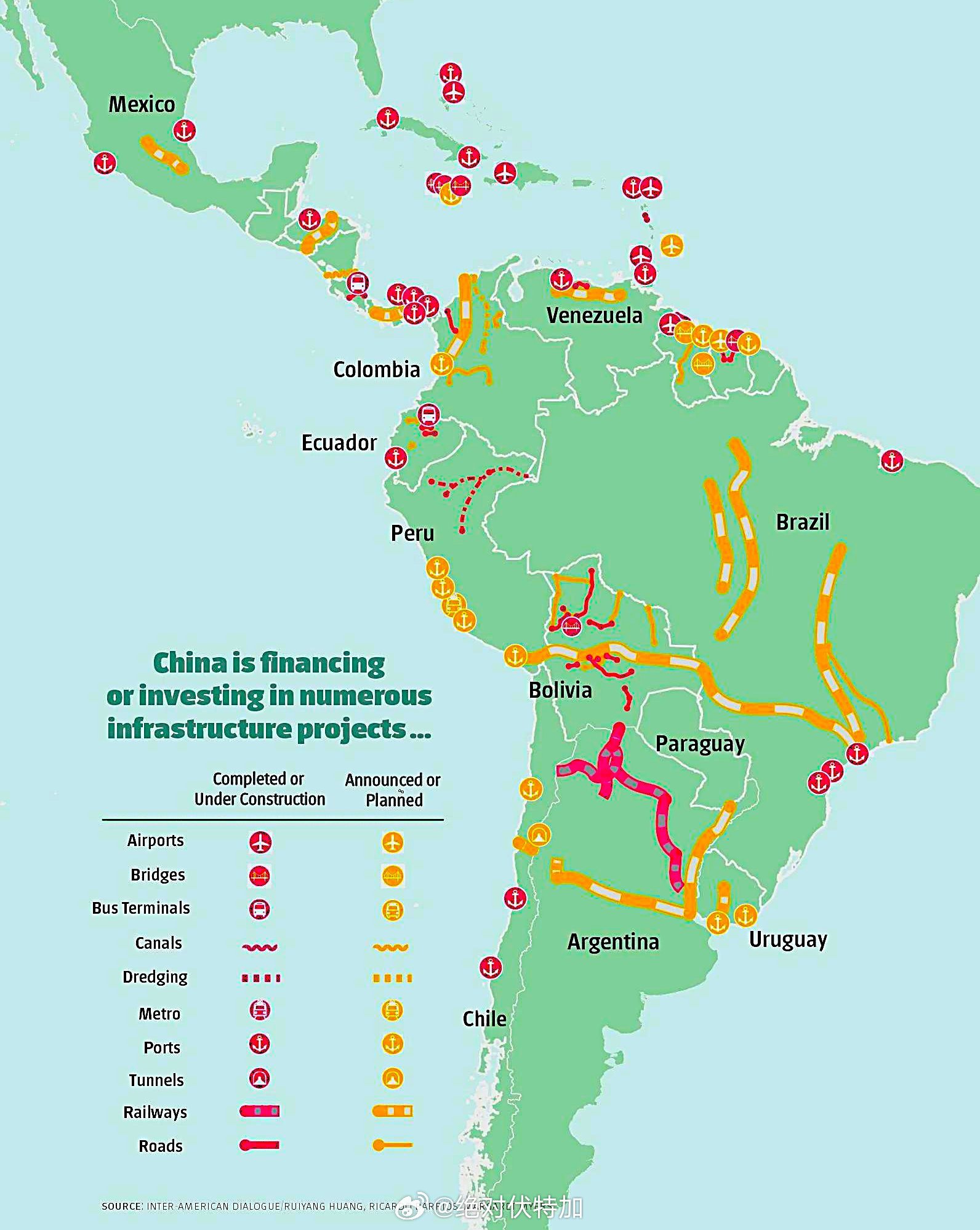中国在中南美洲的基础建设工程参与情况。美洲南美洲世界地理