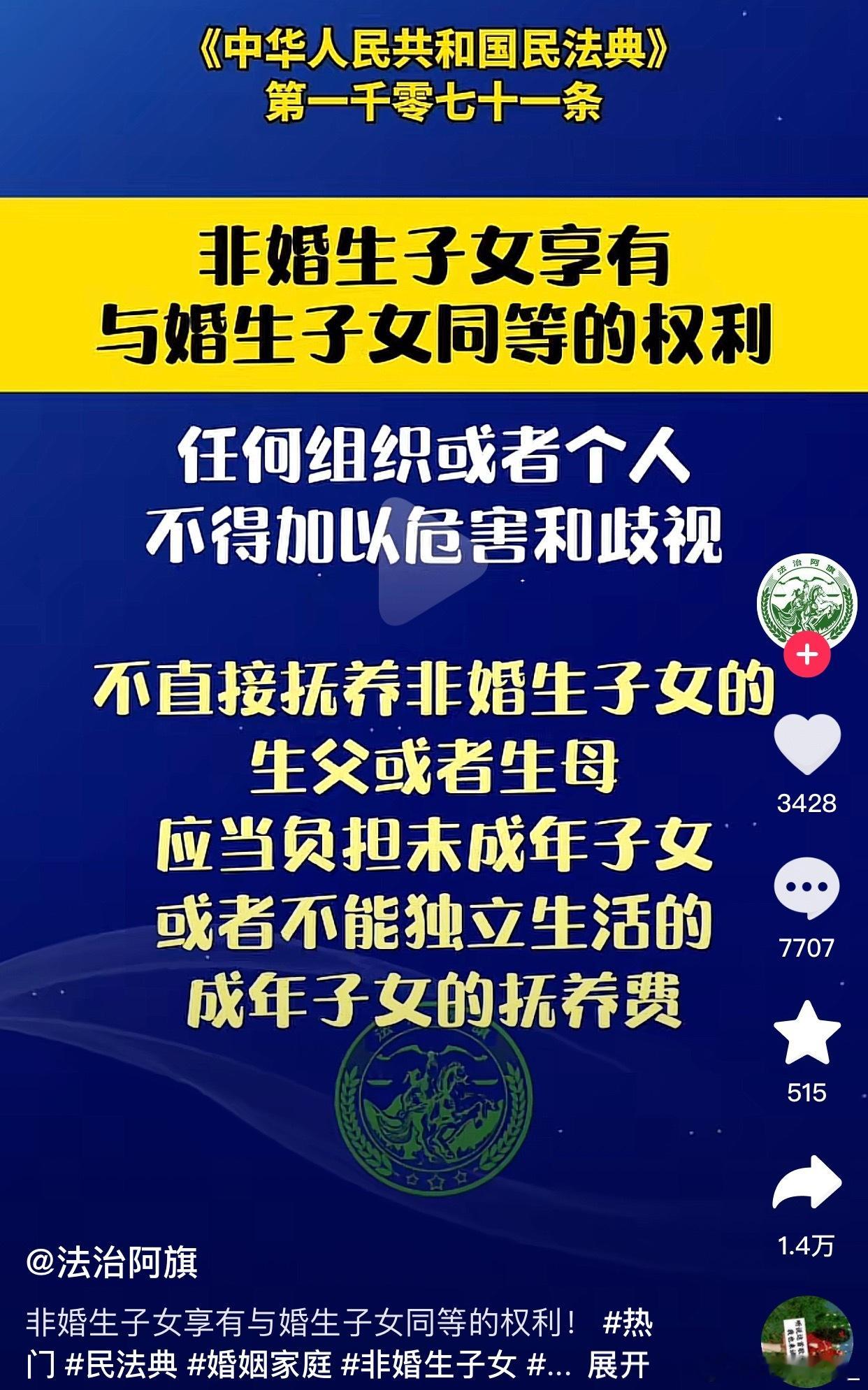 非婚生子女享有与婚生子女同等的权利，任何组织和个人都不得加以危害和歧视… 