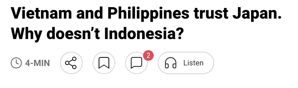 外媒：根据新加坡尤索夫·伊萨东南亚研究院（ISEAS）最新调查，东南亚各国对日本