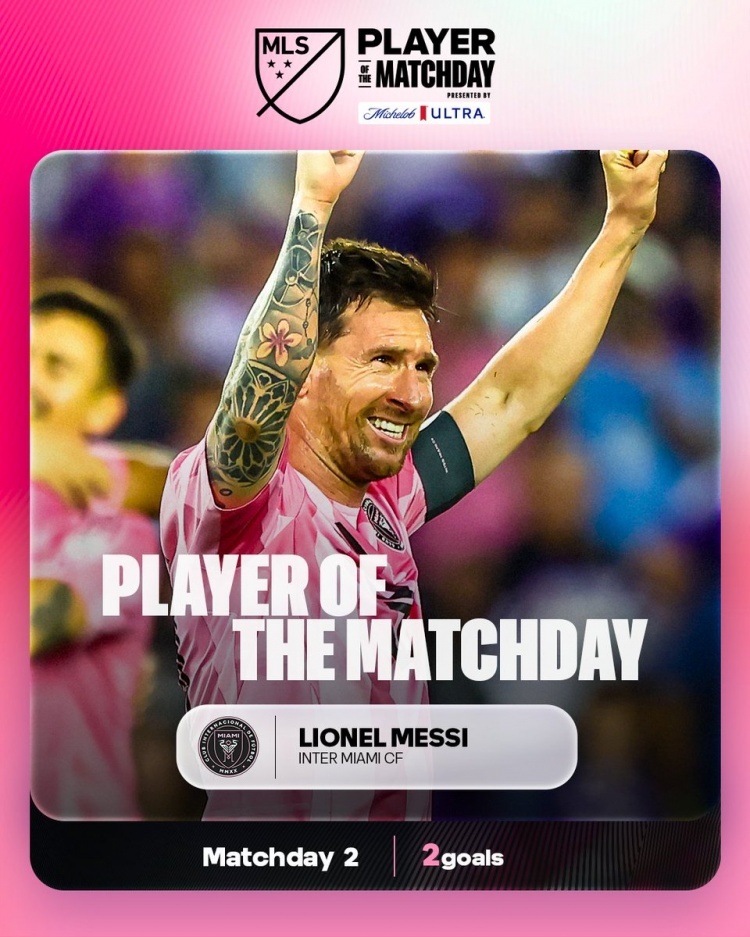 梅开二度！梅西入选美职联本轮最佳阵容并当选最佳球员💫🐐梅西梅西梅开二度奥兰多