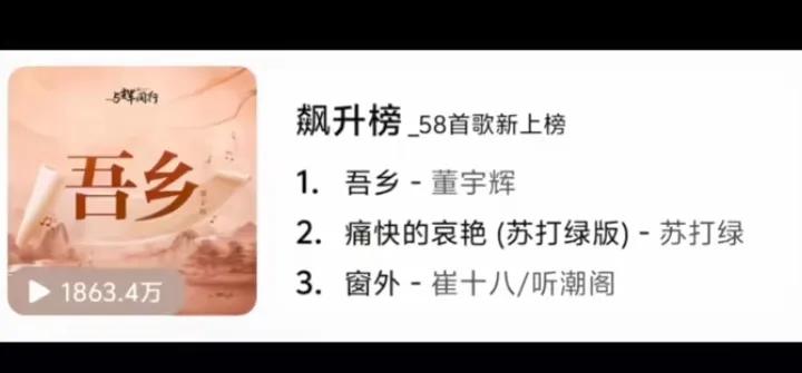 宇辉新歌吾乡48小时播放量破亿
吾乡含金量不断提升不负期待
宇辉同行必有所获欢乐