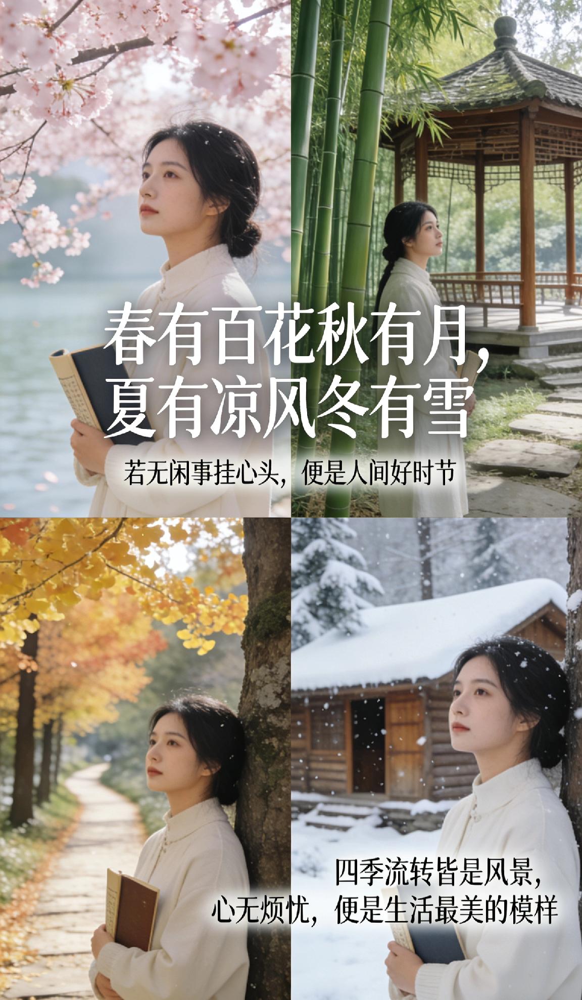 春有百花秋有月，夏有凉风冬有雪。
若无闲事挂心头，便是人间好时节。
四季流转皆是