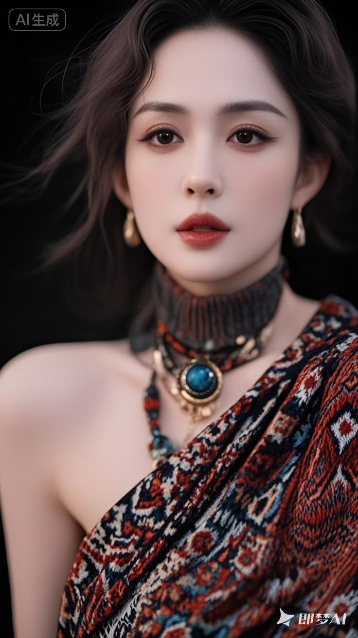 神秘东方美人，复古珠宝与现代妆容的完美融合。