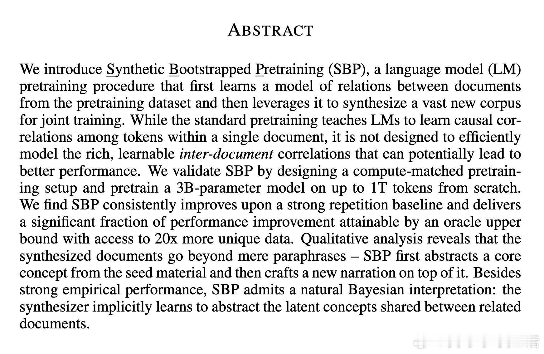 [CL]《Synthetic bootstrapped pretraining》