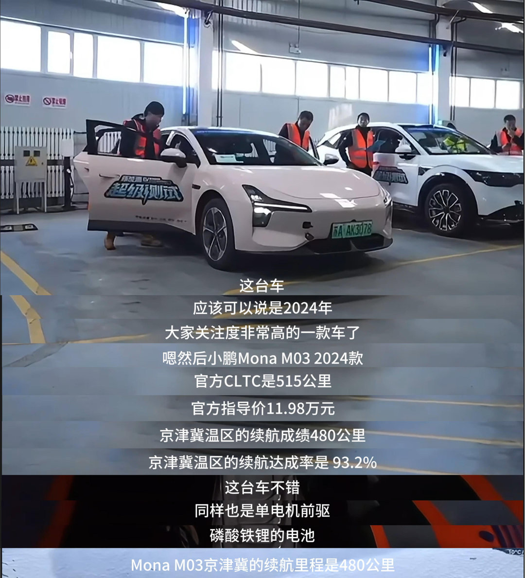 小鹏MONA M03最新冬测成绩出炉，在平均10℃的低温下仍能保持12.15kW
