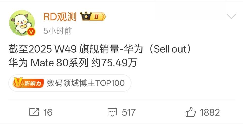 华为 Mate 80 系列这个销量猛不猛？ 